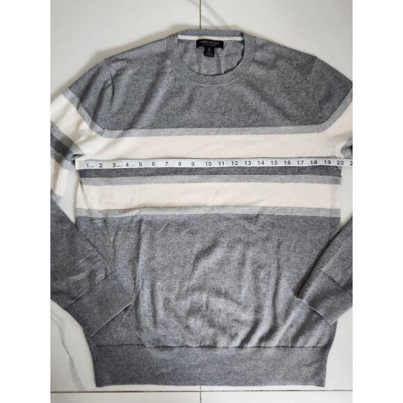 BANANA REPUBLIC Luxury Blend Silk Cashmere Striped Gray Crewneck Sweater M - Picture 5 of 8